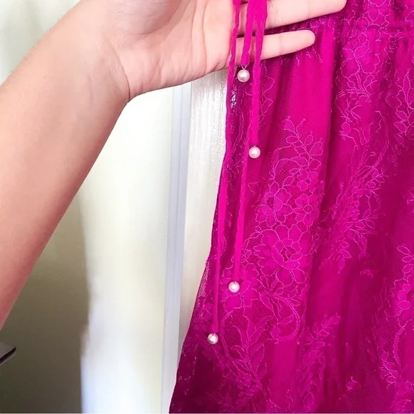 Alexis Dress Umbria Tiered Lace Tulle Silk Maxi Wedding Pink Fuchsia XS GUC - Picture 5 of 11